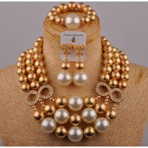 Fashion Nigerian Ladies Jewelry White Glass Bead Necklace African Wedding Jewelry Bride Wedding Dress Necklace Set SH-39