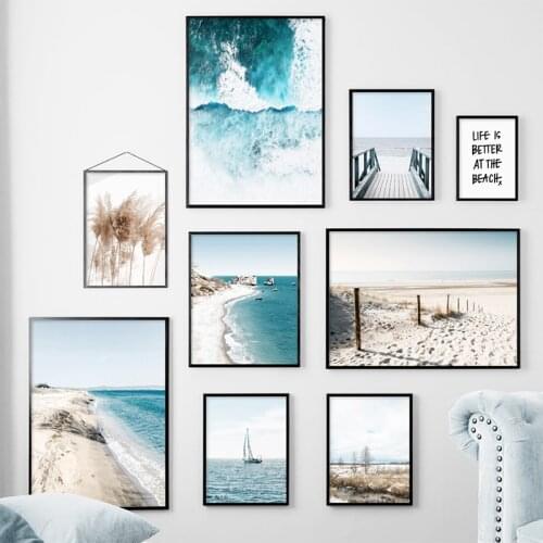 Sea Bridge Reed Beach Sailboat Quote Landscape Art Canvas Painting Nordic Posters and Prints Wall Pictures for Living Room Decor