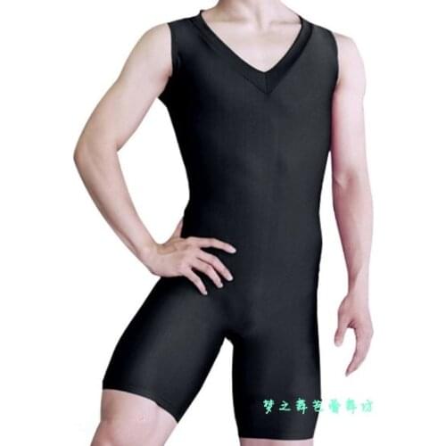 Men Ballet One Piece Spandex Practice Bodysuit Gymnastic Jumpsuit Leotard Yoga Dance Skin Tights