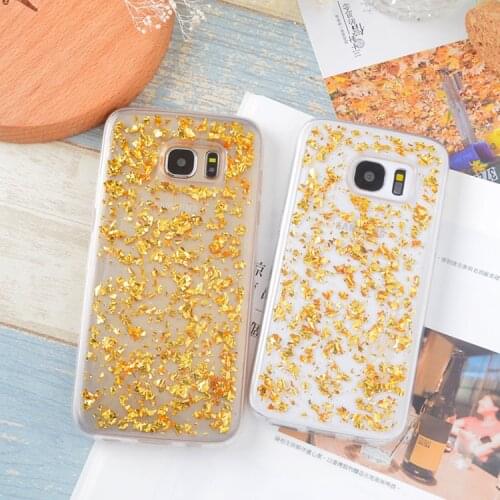 Gold Foil Bling Sequin Skin Soft Silicone Fundas Copa Cover Case For Samsung Galxay S5/S6/S6 Edge/S7/S7 Edge/Note 5