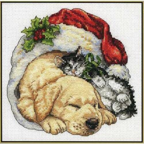 Gold Colletcion Cute Counted Cross Stitch Kit Christmas Morning Pets Dog Puppy Doggy and Cat Kitty Kitten dim 08826 8826
