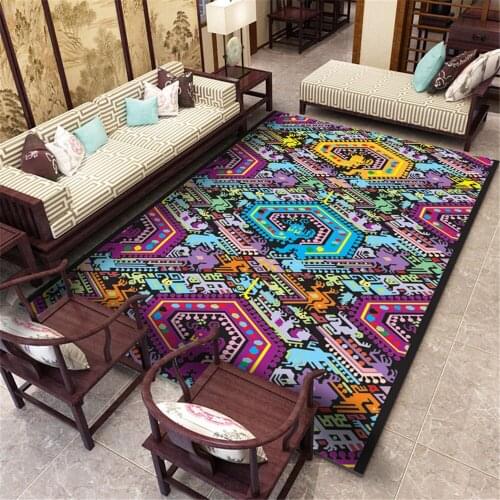 National Style Parlor Decor Area Rug Flannel Non-slip Kitchen Bedside Floor Mat Geometric Corridor Rug Carpet for Living Room