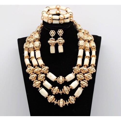 New White Coral Beads Wedding Jewelry Set Luxury Indian Dubai Gold Women Party Jewelry Set CNR073