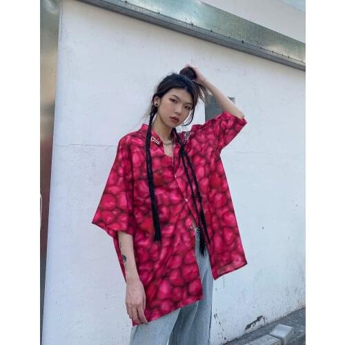 High street oversize digital printed shirt trend Street personality short sleeve loose summer shirts mens and womens