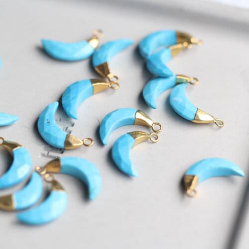 2pcs 92.5 Silver Vermeil, Turquoise Faceted moon Shape , 18.0X4.0mm