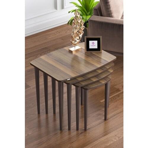 Modern Telwe Series Walnut 4'lü Zigon Coffee table Set/Walnut coffe table