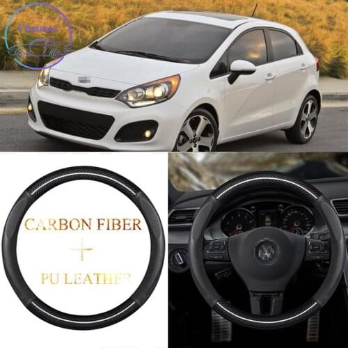 Carbon Fiber&PU Leather Steering Wheel Cover Universal For Kia Soul Rio K5 Forte Sportage/R Sorento 37-38cm Sport Car Styling