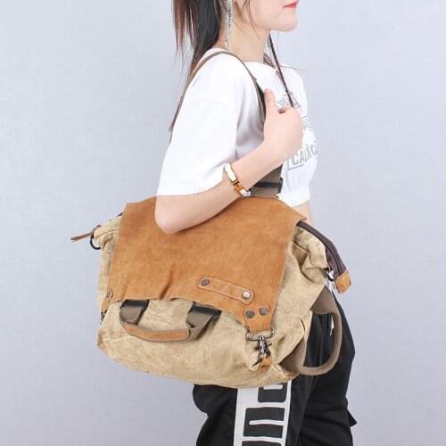 Canvas with Cowhide Leather Women handbag shoulder bag female large capacity portable tote bag commuter texture crossbody bags