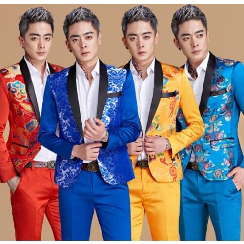 Chorus mariage groom wedding suits for men printing blazer boys prom suits fashion slim masculino latest coat pant designs stage