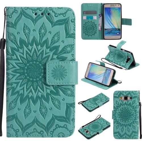 Embossed Sunflower Case for fundas Galaxy A5 A500 Case for Samsung Galaxy A5 2015 Flip Case A5 A500 A500F A500H 5" + Card Holder