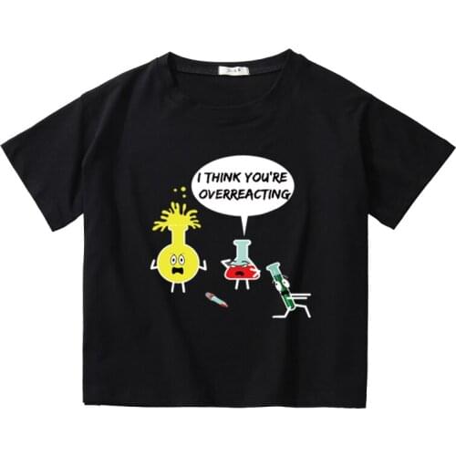 Funny Over Printing Crop Tops Women Summer Tees Breathable Cotton High Quality Girls T-Shirt O-Neck Kids Short Sleeve Clothing