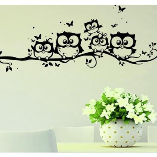 Creative Cartoon Black Owl Wall Sticker Pegatinas De Pared Vinyl Decorativos Butterfly Decoration Stickers Muraux