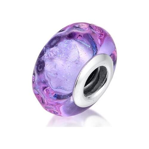 Wavy Lavender Murano Glass Charm Original 925 Silver Jewelry Fits Snake Chian Bracelets For Woman DIY Beads For Jewelry Making