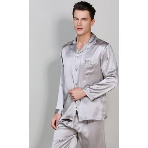 High Quality 100% Real Silk Men Pajamas Sets All Season 100% Mulberry Silk Long Sleeve Pyjama Homme Luxury Sleepwear Size M-3XL