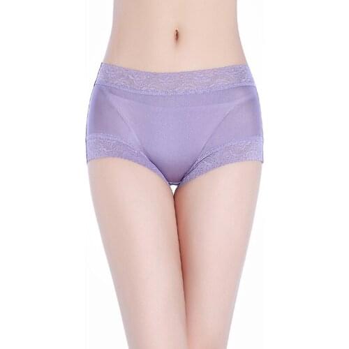 Womens 100% real silk midde rise lace trim panties boyshort Underwear Lingerie plus size M L XL 2XL 1024