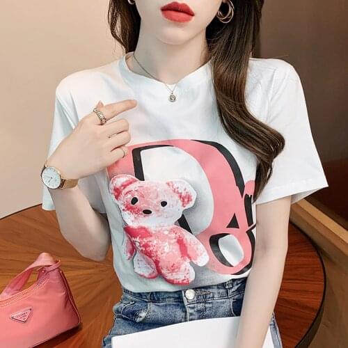 Fashion New printing Tops Women Casual Short Sleeve Cotton Pullover Tees Summer Loose Woman T-shirt y2k tops