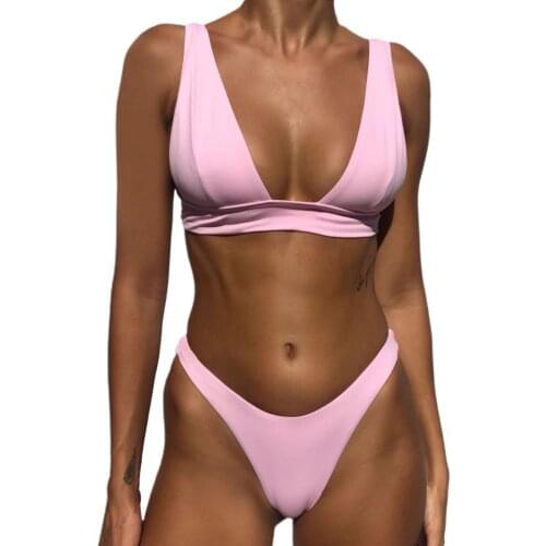 Women Bikinis Push Up Solid Padded Bra High Cut Thong Bathing Suit Bikini Two Piece Set Summer Sexy Swimsuit Brazilian Biquini