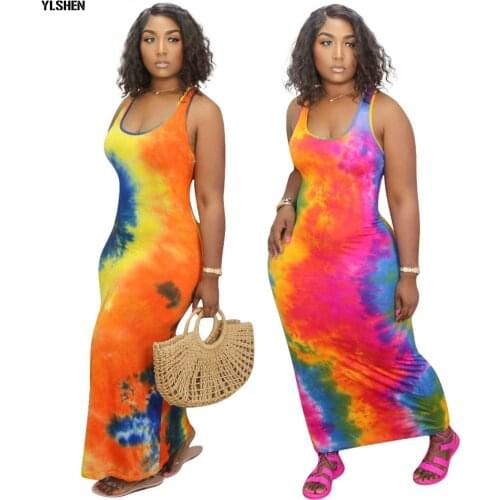 S-4XL African Dresses for Women Dashiki Sleeveless African Clothes Plus Size Summer Tie-dye Print Bodycon Long Maxi Africa Dress