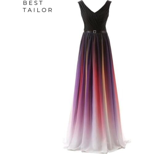 Evening Dresses Gradient Prom Dresses V-Neck Women Long Formal Contrast Party Gowns vestidos de fiesta de noche robe de soiree