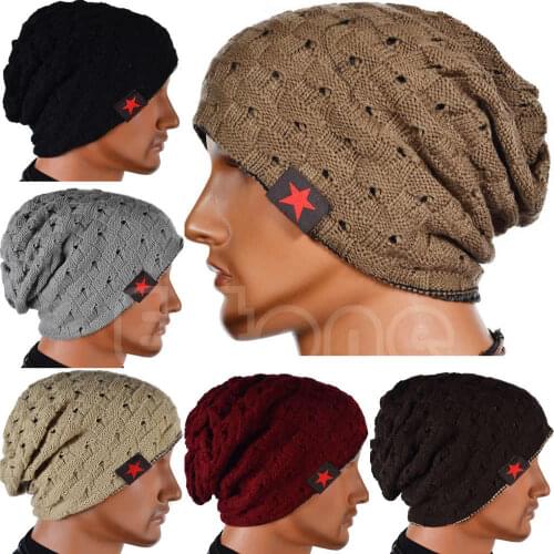 Winter Warm Men Star Skull Chunky Hat Women Knit Beanie Reversible Baggy Snow Cap Male Oversize Cap Warm Causal Accessories