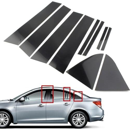 10Pcs Car Pillar Posts Door Piano Cover Trim Sticker Decorative For Chevrolet Cruze 2011 2012 2013 2014 2015 Glossy Black