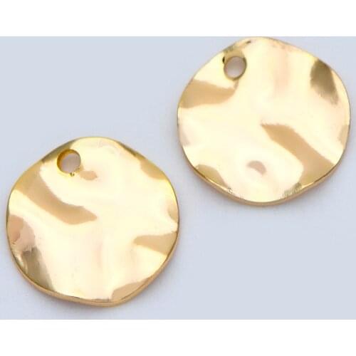 10pcs Hammered Disc Charms 12mm, Polished Gold Plated Brass Tags, Round Disk Pendants (GB-907-12)