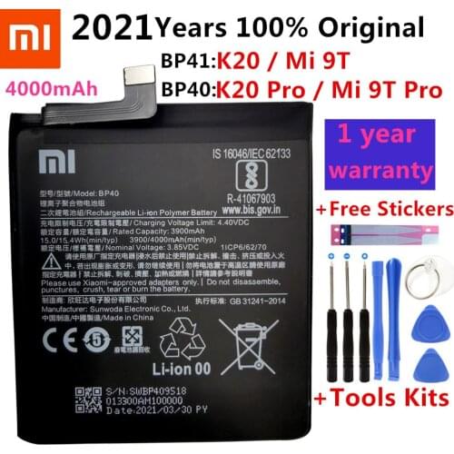 100% Original Replacement Battery BP41 BP40 For Xiaomi Redmi K20 Pro Mi 9T Pro Mi9T Redmi K20Pro Premium Genuine Battery 4000mAh