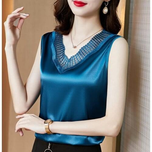 2021 fashion sexy top vest ladies slim lace v-neck outer wear vest lace v-neck top