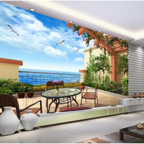 3D Wallpaper Mural Decor Photo Backdrop High-end luxury villa balcony space extended TV background wall
