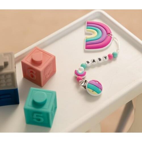 Baby Silicone Pacifier Chain Teether Infant Dummy Holder Rainbow Pacifier Teething BPA Free Silicone Chain Kids DIY Handmade Toy