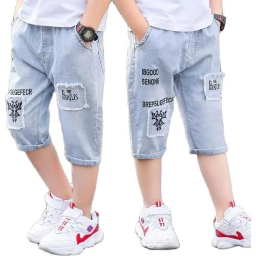 Summer Cotton Boy Five-Point Denim Shorts 2021 New Korean Version Of The Big Childrens Casual Elastic Fashion Trend Novel Jeans