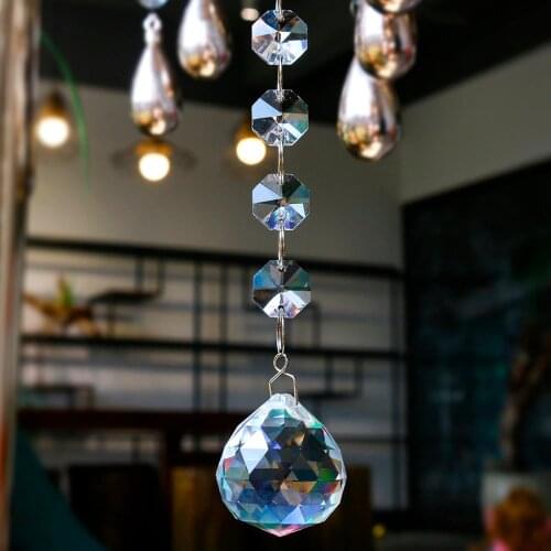 H&D Crystal Suncatcher Octagon Beads Rainbow Maker Hanging Chandelier Ball Prisms Drop 30mm Home Wedding Decoration Accessories