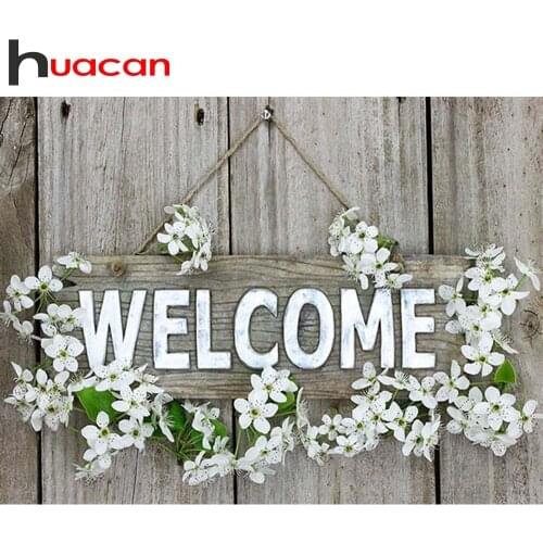Huacan 5D DIY Diamond Painting Flower Text Full Kits Diamond Embroidery Mosaic Letter Home Sweet Decoration