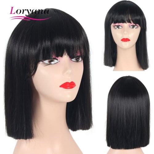 Loryana Short Bob Wig With Bangs for Women Synthetic Bob Wigs Black Pink Purple Wig for Party Daily Use Shoulder Length