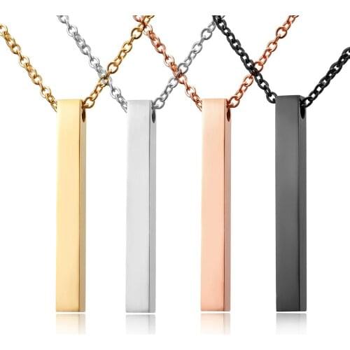 Rinhoo Four Sides Engraving Personalized Square Bar Custom Name Necklace Stainless Steel Pendant For Women/Men Birthday Gift