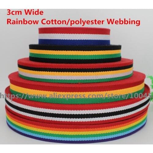 3cm Wide Rainbow Cotton/polyester Webbing Ribbon Tape Bag Straps Belt Waistband Webbing Upholstery furniture 5 yard