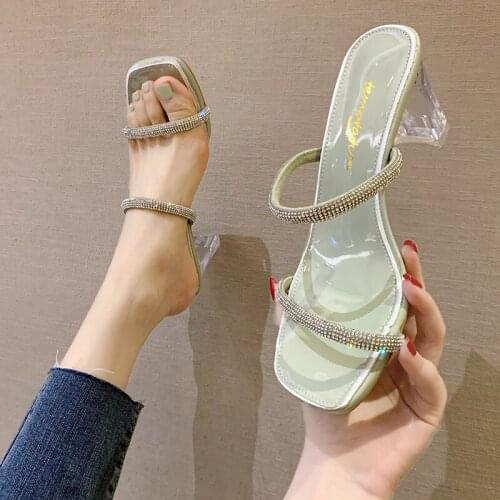 High-heel slippers 2021 summer new Korean version of all-match rhinestone sandals fashion crystal outer wear womens shoes