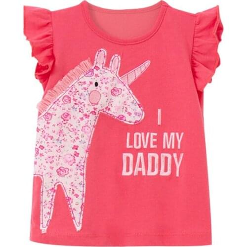 Jumping Meters Animals Applique Summer Girls T shirt Unicorn Baby Clothes Cotton Kids Tees Toddler Tops