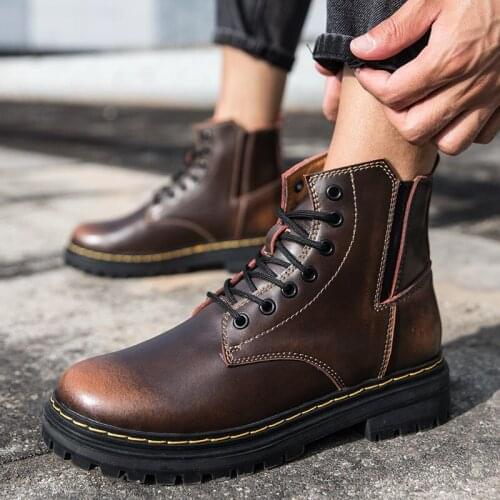 High-Quality Mens Martin Boots Genuine Leather Ankle Boots For Male Comfortable Plush Fur Warm Men Winter Shoes botas de hombre