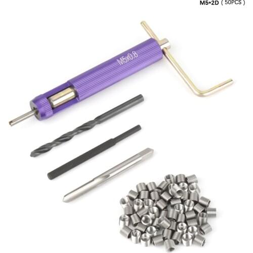 50Pcs Coiled Wire Threaded Repair Insert Kit Stainless Steel Helical Screw Thread Inserts M5 x 2D Fasteners