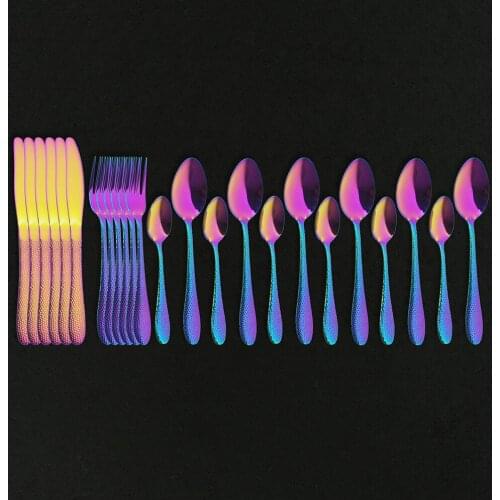 24Pcs Rainbow Cutlery Set Dinnerware Fork Spoon Knife Set 304 Stainless Steel Colorful Western Tableware Flatware Dinner Set