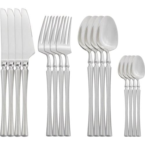 16pcs/4set Silver Dinnerware 18/10 Stainless Steel Set Table Dinner Fork Knife Dessert Spoon Cutlery Kitchen Party Tableware Set