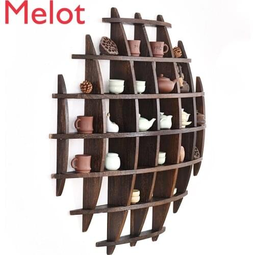 Japanese Style Hang The Wall Tea Pot Holder Antique-and-curio Exhibition Shelves Simple Retro Solid Wood Tea Pot Tray