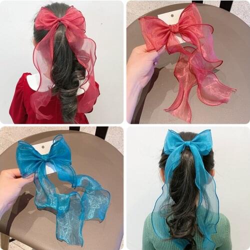 2021 New Children Cute Colors Lace Streamer Bow Oranment Hair Clips Baby Girls Loveky Barrettes Hairpins Kids Hair Accessories