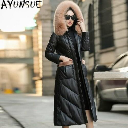 Autumn Winter Coat Women Clothes 2020 Real Genuine Leather Jacket Korean Vintage Fox Fur Collar Sheepskin Down Coat Tops ZT4990