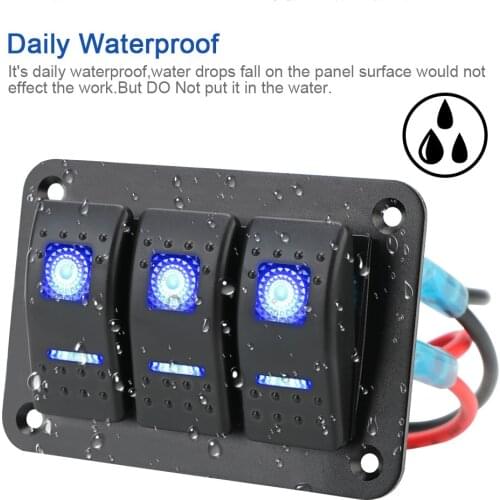 3 Gang Rocker Switch Panel Car Truck Marine Ship Circuit Breaker Overload Protection DC 12V/24V ON/OFF Lights With Icon Sticker