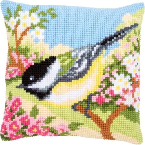 Cross Stitch Cushion Front Bird In The Garden Needlepoint Kits Printed Canvas Chunky Yarn Cross-stitch Pillow Case Arts & Crafts