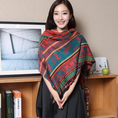 Retro Ethnic Cashmere Scarf Autumn Winter Women Cloak Super Large Shawl Thick Blanket Lady All-match Wraps Bufanda Mujer