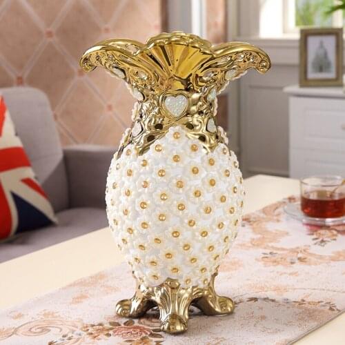 Europe Luxury High-grade Diamond Resin Vase+Artificial Flower Ornament Home Decoration Crafts Livingroom Flower Pot Figurine Art