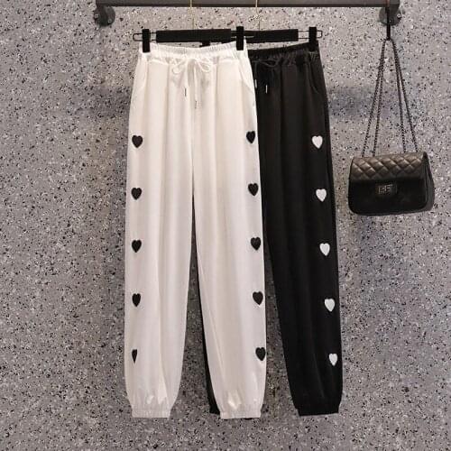 Casual Heart Printed Summer New Style Popular Pants 2021 Elastic Waist Loose And Thin Bloomers Women Plus Size Trousers zh1128